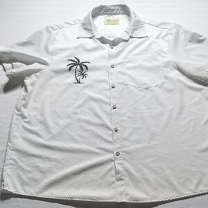 Aura Black and White Casual Button Down Shirt with Palm Tree Embroidery